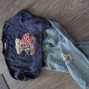 Grayson Threads Navy Sweater with Teddy Bear